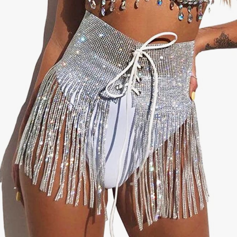 Rhinestone Sparkle Tassel Skirt